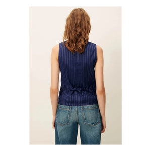 Sessùn - Blusa sin mangas de lino a rayas Fernando | Azul marino