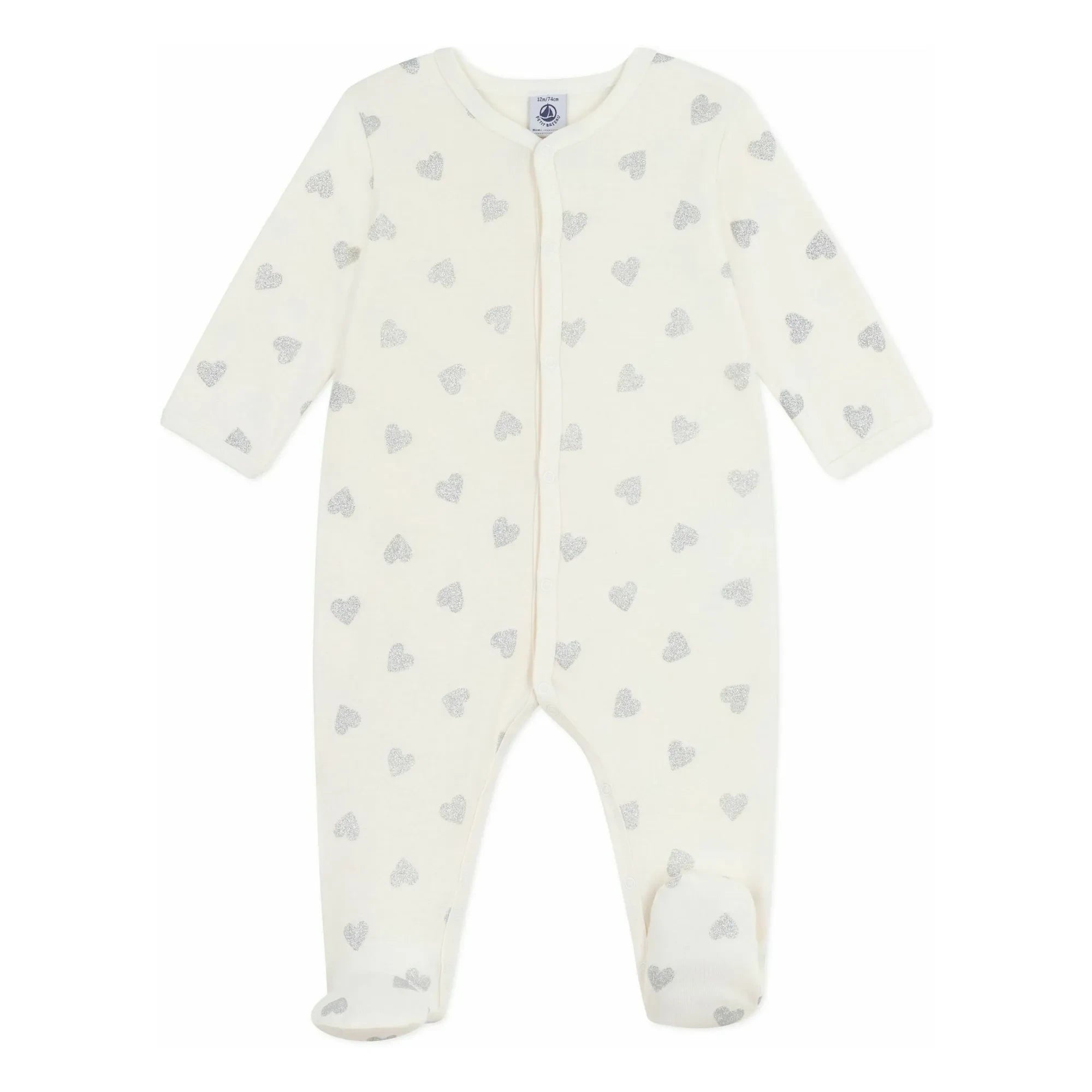 Petit Bateau - Pijama Corazones Purpurina Algodón Orgánico | Crudo