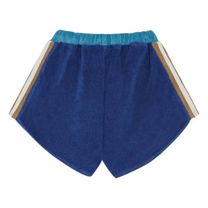 The Campamento - Pantalones cortos retro de tela de toalla con rayas en contraste | Azul marino