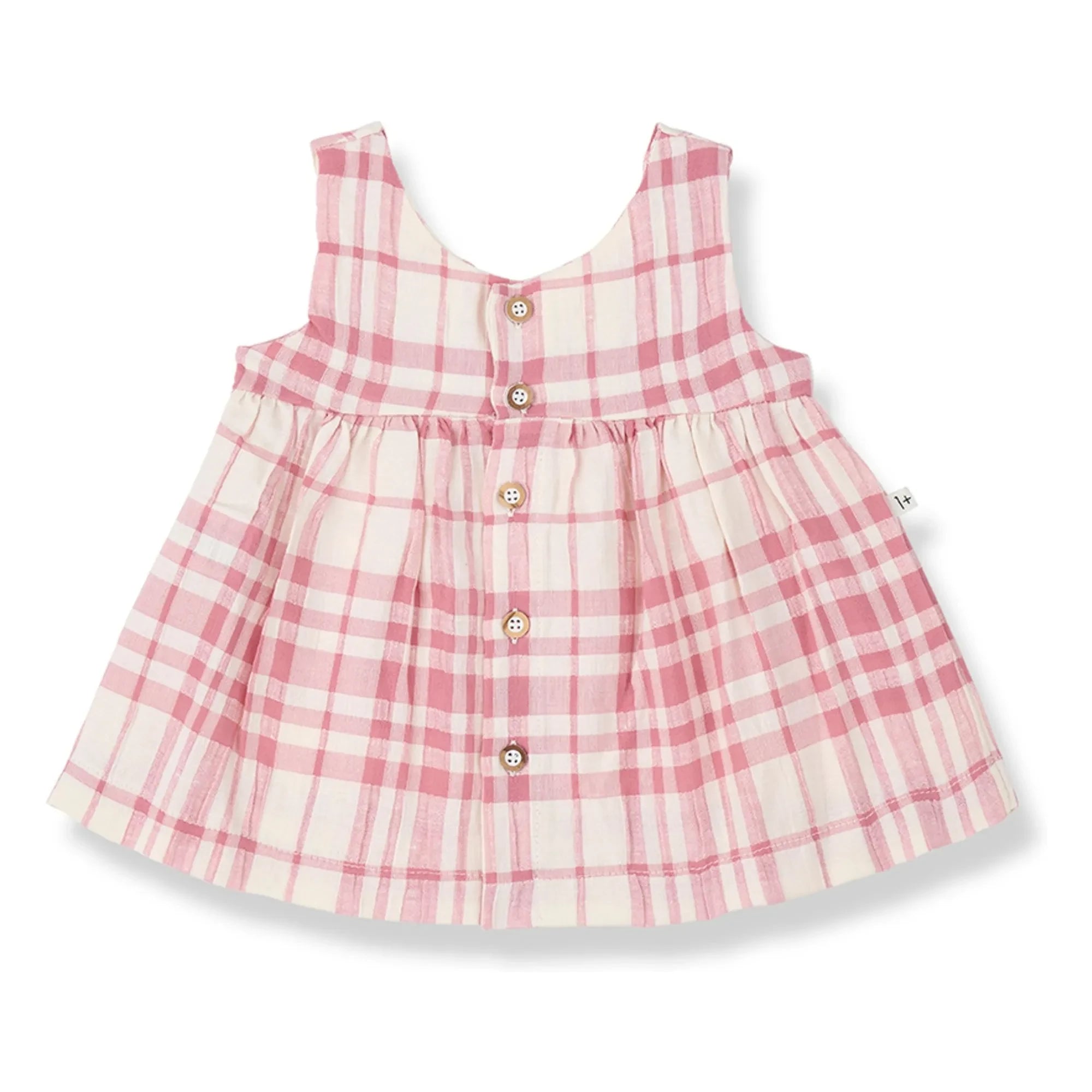 1+ en la familia - Vestido a cuadros de lino Aranella | Rosa empolvado