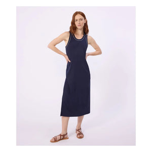 Petit Bateau - Vestido liso de canalé | Azul marino