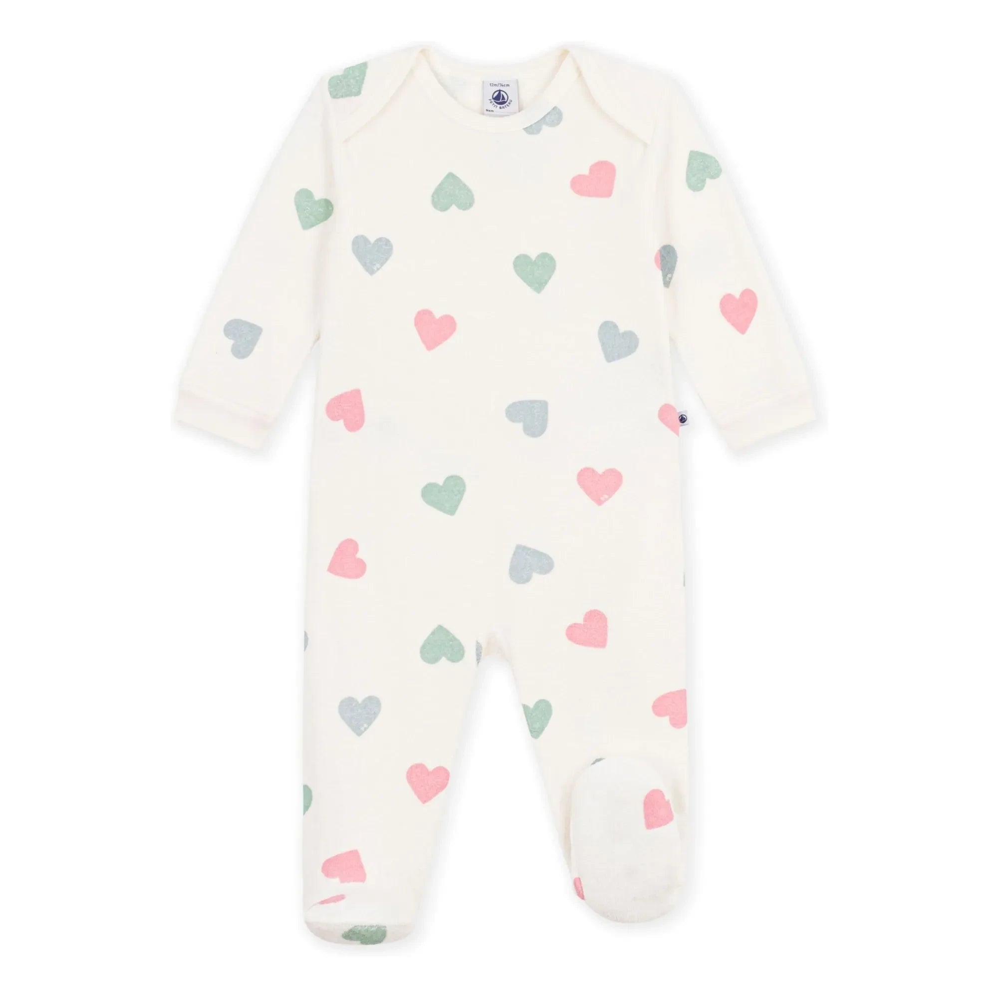 Petit Bateau - Pijamas Sleep Well de esponja con corazón | Crudo