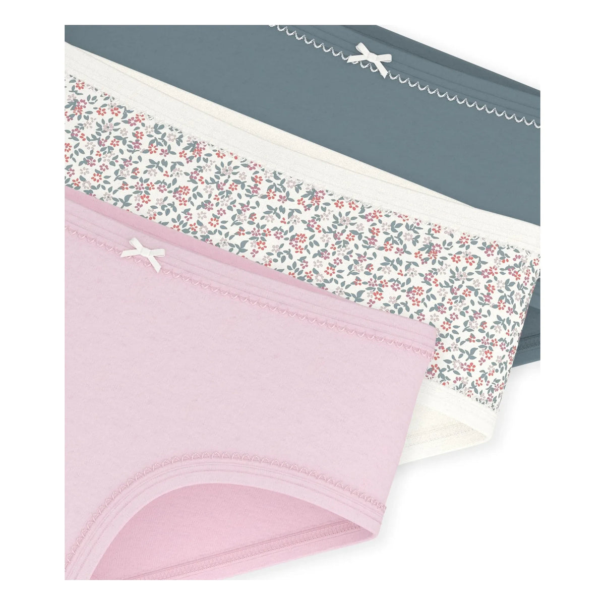 Petit Bateau - Set de 3 Braguitas de Algodón Orgánico de Talle Alto con Estampado Floral | Rosa