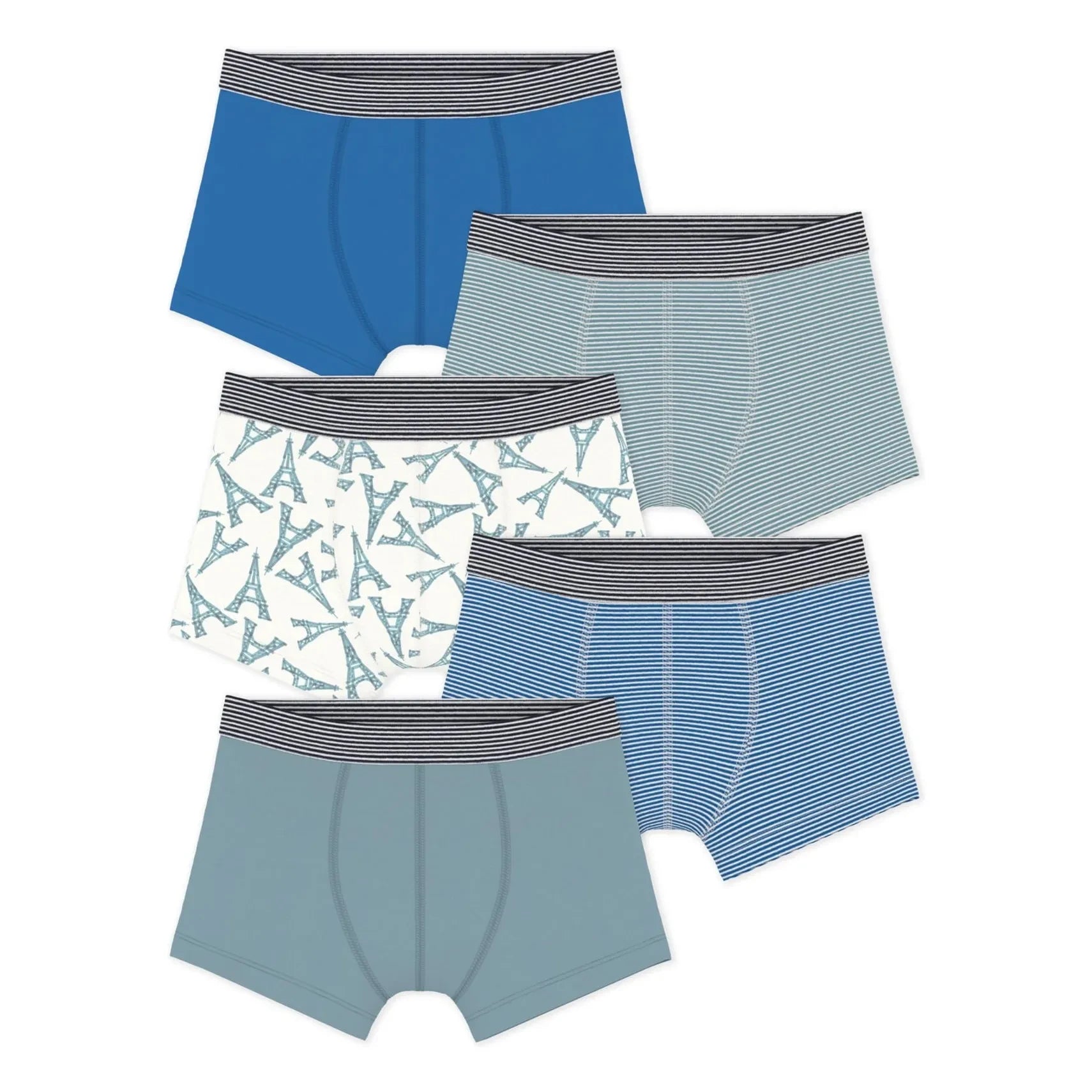 Petit Bateau - Set de 5 bóxers Torre Eiffel | Azul