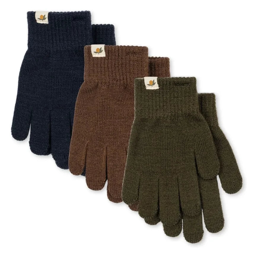 Konges Sløjd - Set de 3 pares de guantes Filla de lana | Marrón