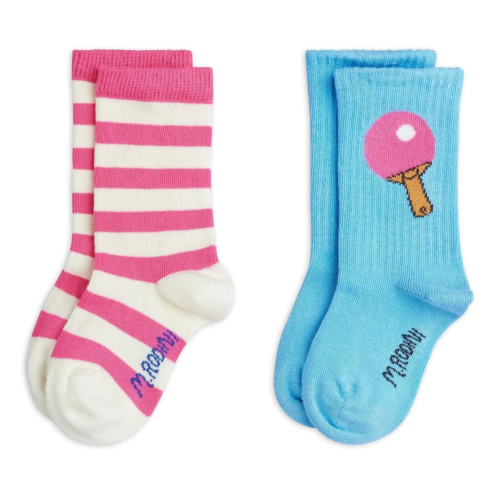 Mini Rodini - Set de 2 pares de calcetines de algodón orgánico a rayas | Rosa