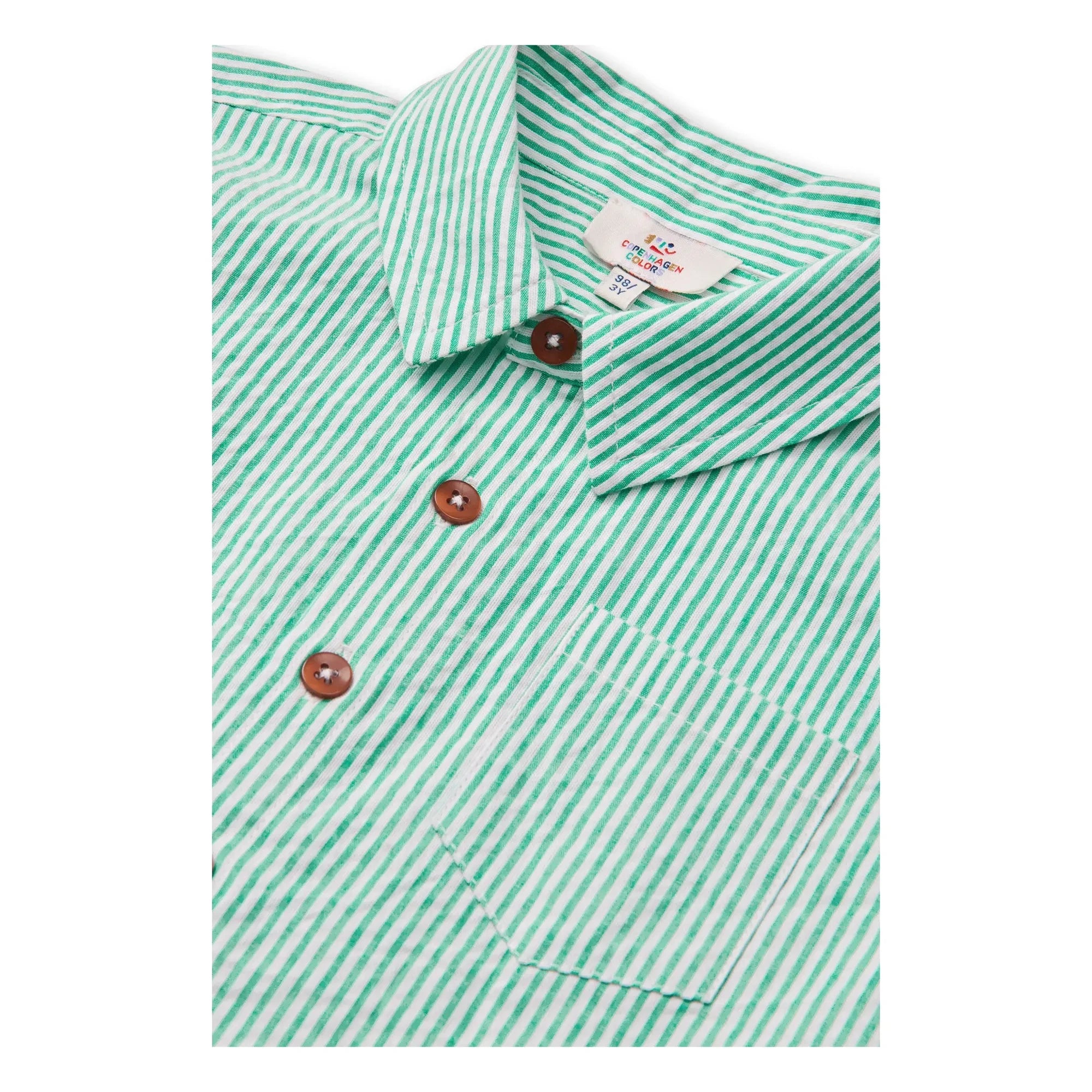 Copenhagen Colors - Camisa de manga corta a rayas de algodón orgánico seersucker | Turquesa
