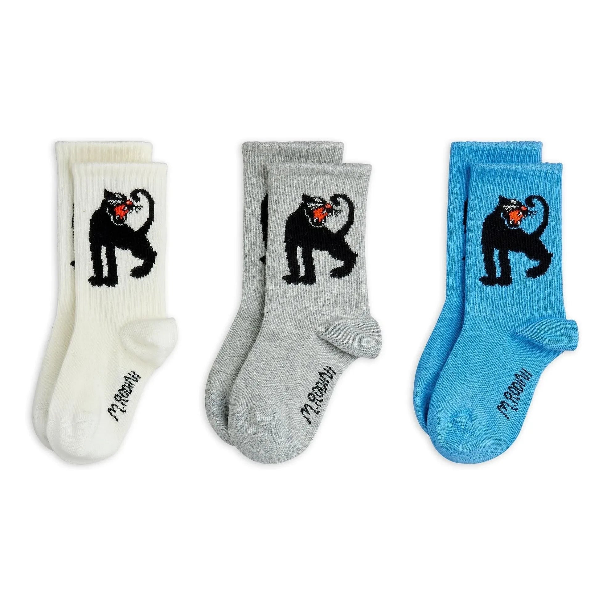 Mini Rodini - Pack de 3 Calcetines de Algodón Orgánico con Pantera | Azul