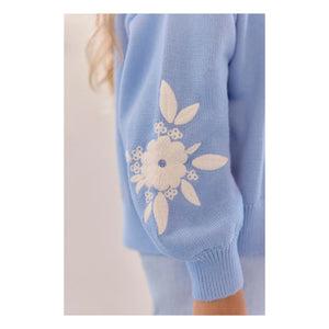 Tartine et Chocolat - Cárdigan Bordado Floral | Azul Celeste