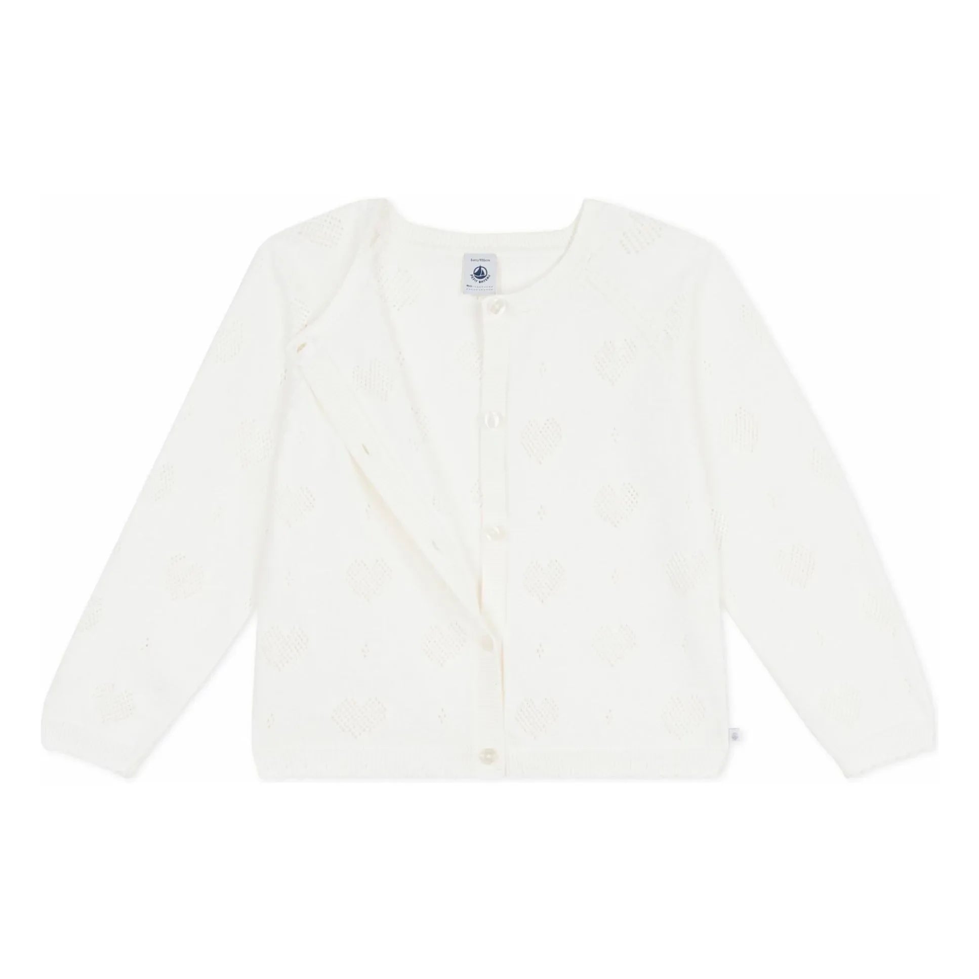 Petit Bateau - Cárdigan Corazón de Algodón Orgánico Calado | Blanco