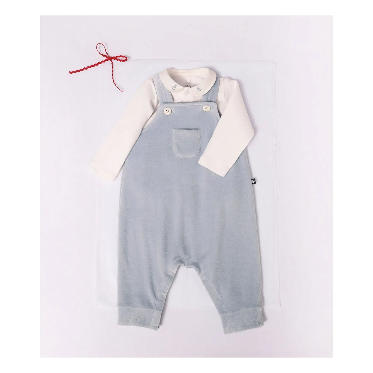 Petit Bateau - Conjunto de peto de terciopelo de algodón orgánico y body | Gris azulado