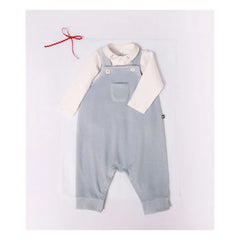 Petit Bateau - Organik pamuk kadife salopet ve body seti | Gri mavi