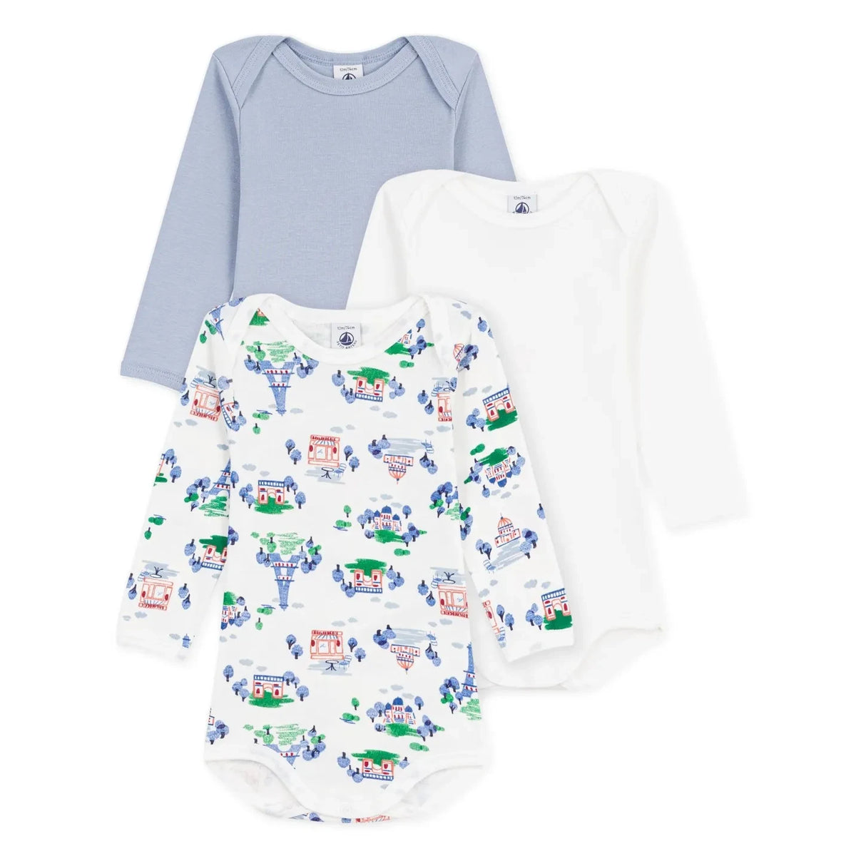 Petit Bateau - Set de 3 bodies París de algodón orgánico | Blanco