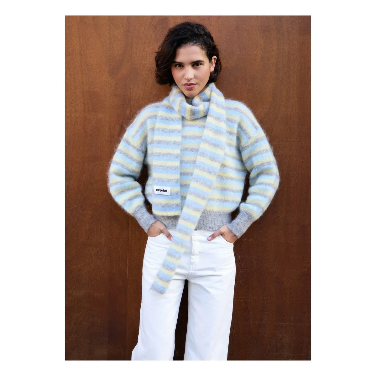 Surprise Paris - Jersey a rayas Lala con pelo | Azul claro