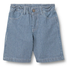 Trigo - Bermudas de jean Christian a rayas de algodón orgánico | Azul
