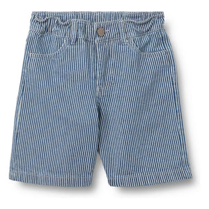 Trigo - Bermudas de jean Christian a rayas de algodón orgánico | Azul