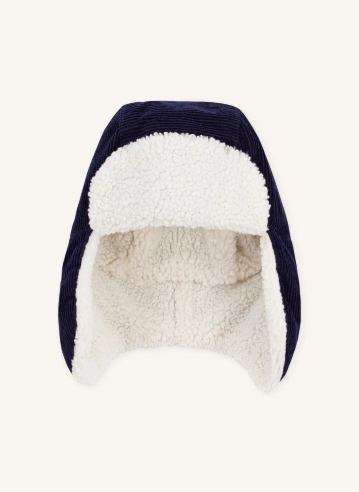 Petit Bateau - Chapka estilo borreguito de terciopelo | Azul noche