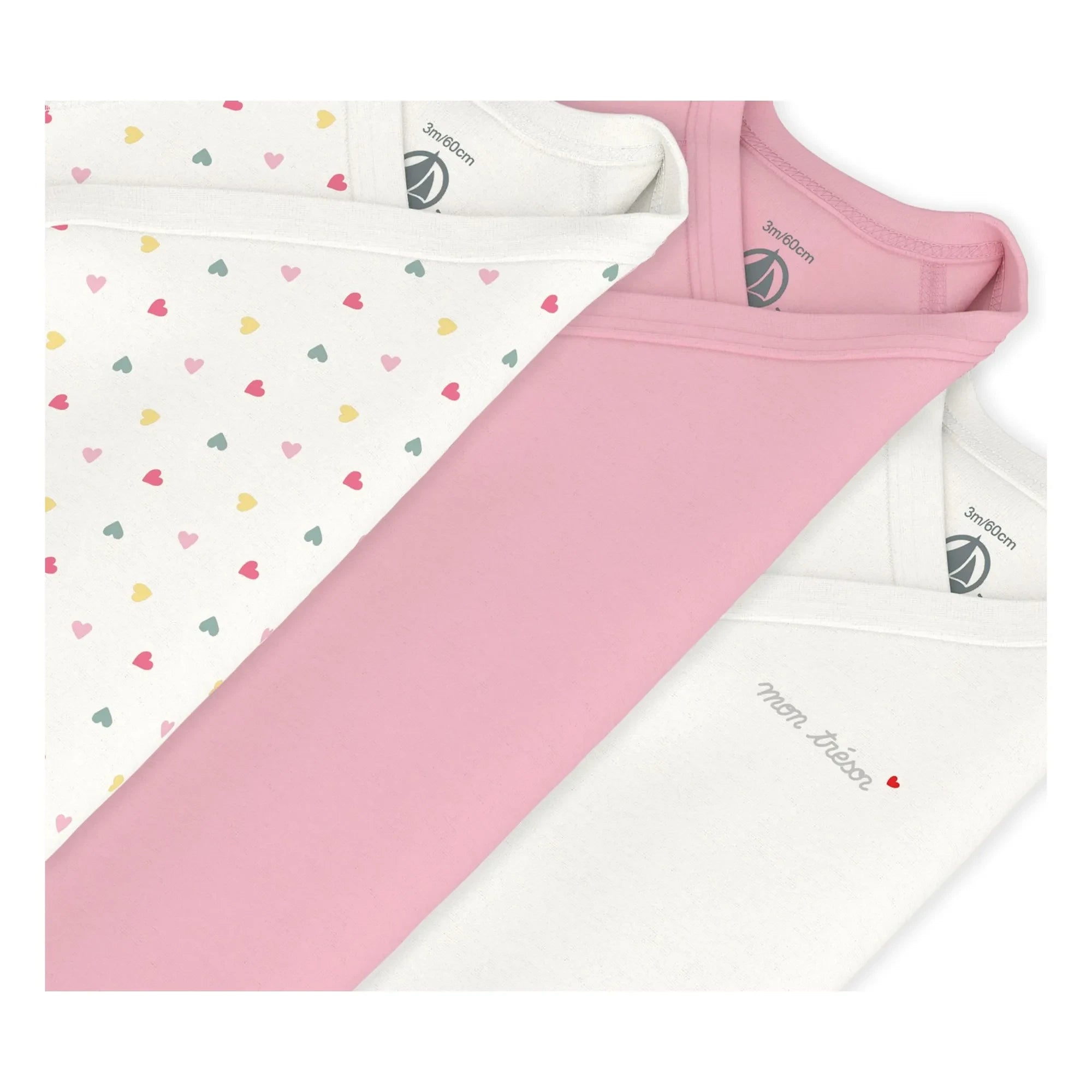 Petit Bateau - Conjunto de 3 peleles cruzados de algodón orgánico Mon Trésor | Blanco