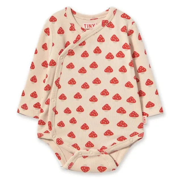 Tinycottons - Body cruzado de algodón orgánico acanalado, estampado de setas | Crudo