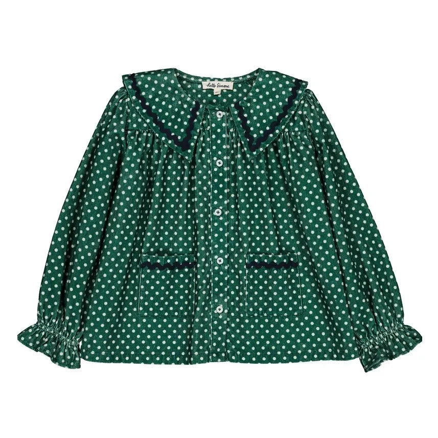 Hello Simone - Blusa de terciopelo acanalado de lunares Flo | Verde