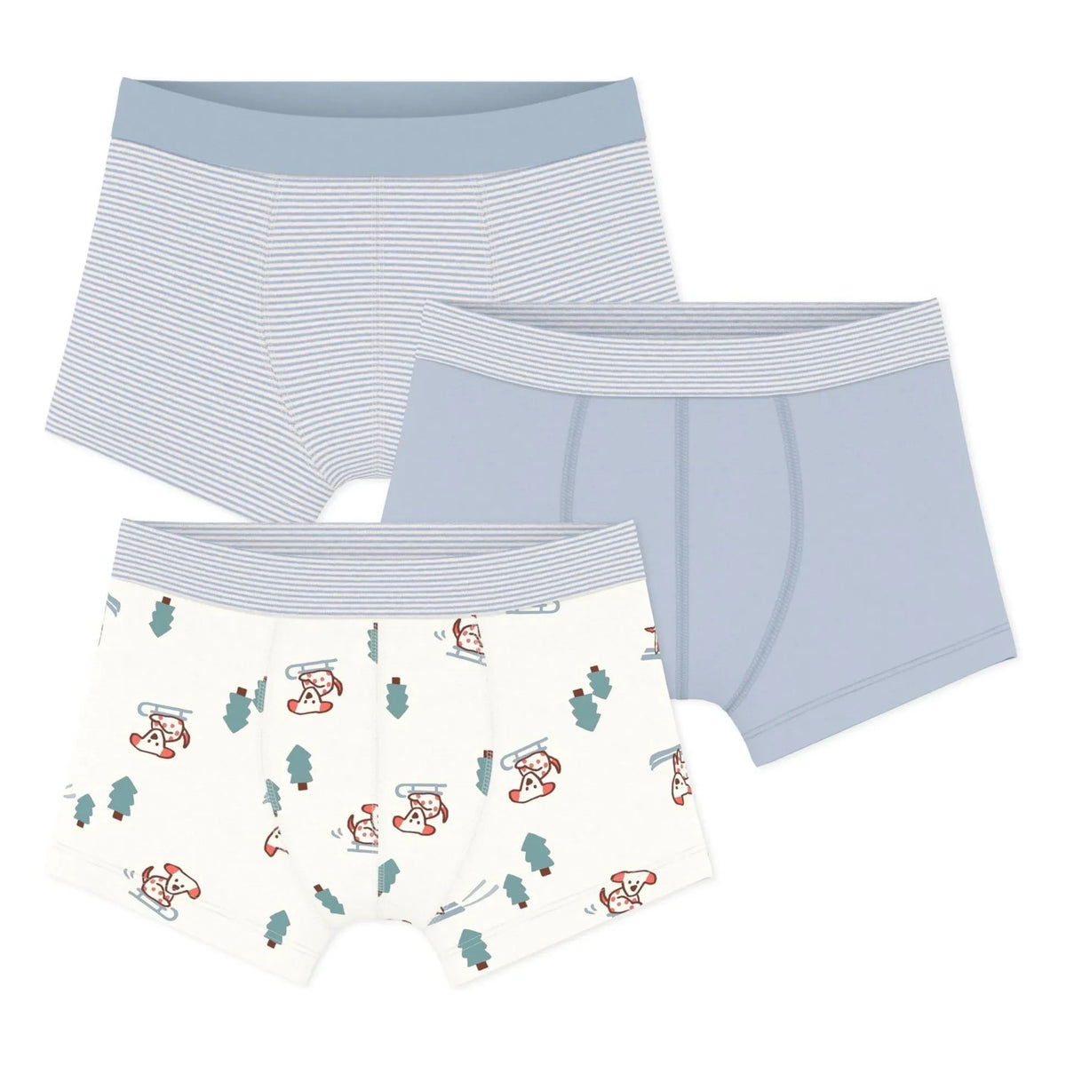 Petit Bateau - Conjunto de 3 bóxers de algodón orgánico con estampado de perro | Azul