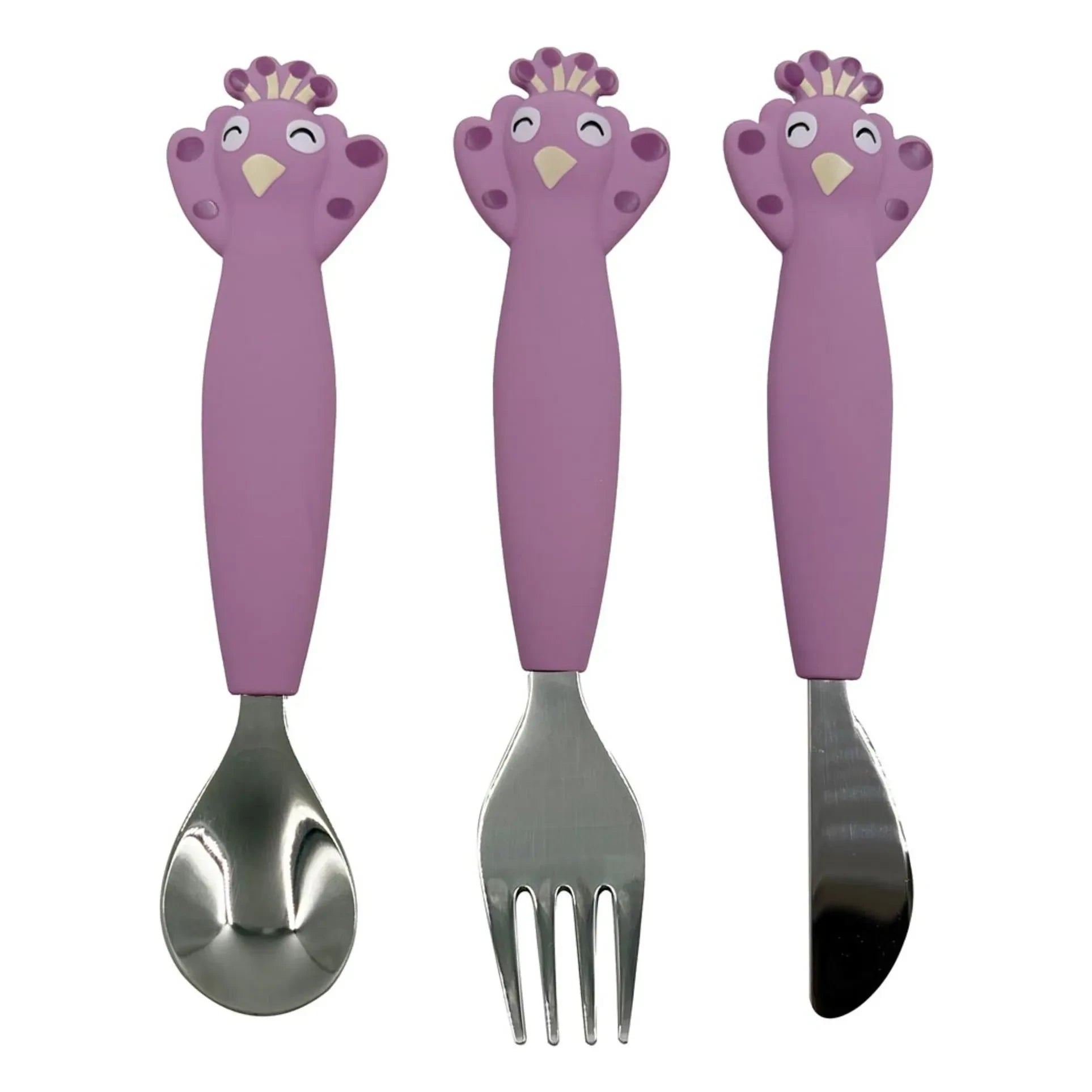 Trixie - Set de cubiertos de silicona Sra. Pavo Real - 3 piezas | Morado