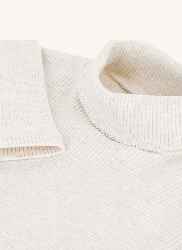 Petit Bateau - Jersey de cuello alto de canalé | Beige jaspeado
