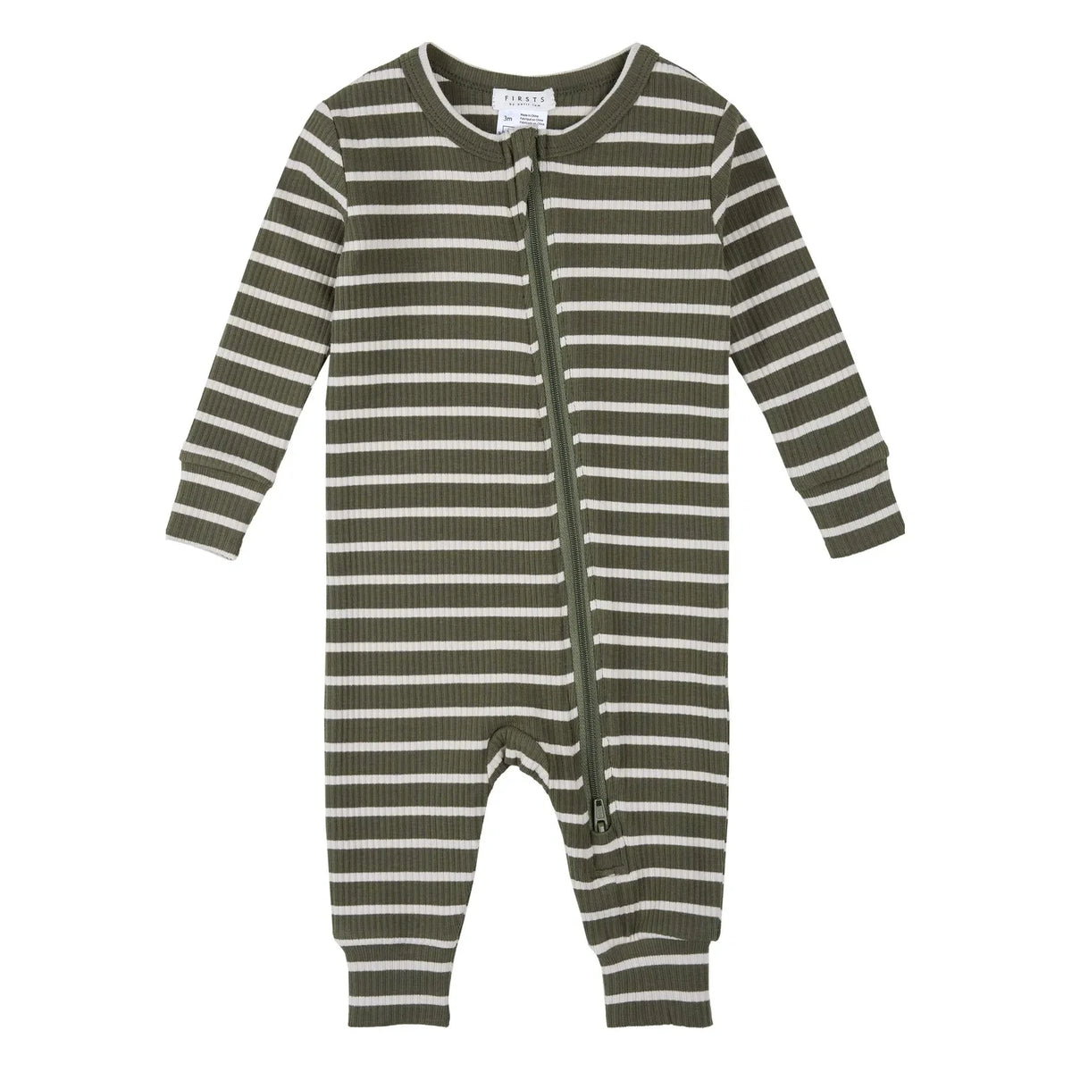 Petit Lem - Pijama de modal y algodón orgánico a rayas sin pies | Verde oscuro