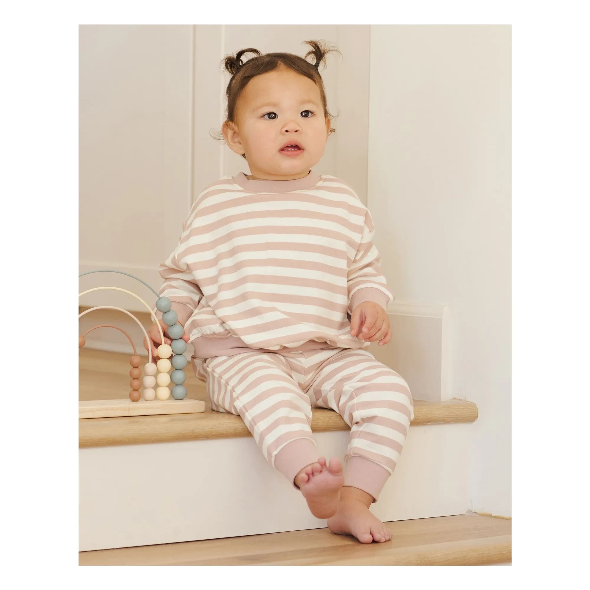 Quincy Mae - Pantalones Jogger de Algodón Orgánico a Rayas | Rosa