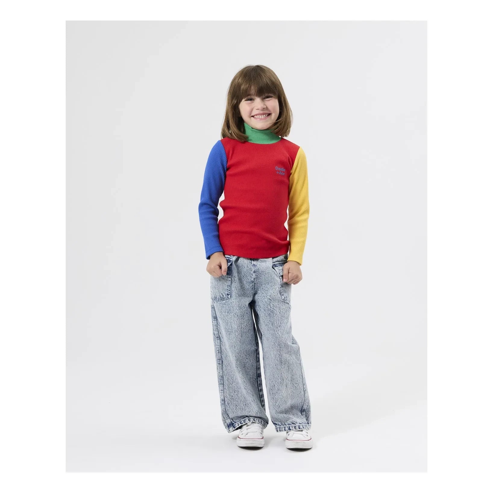 Goldie + Ace - Jersey acanalado con cuello alto y bloques de color | Rojo