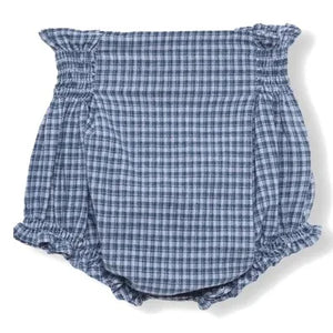 birinit - Organik pamuklu Vichy bluz ve bloomer seti | İndigo mavi