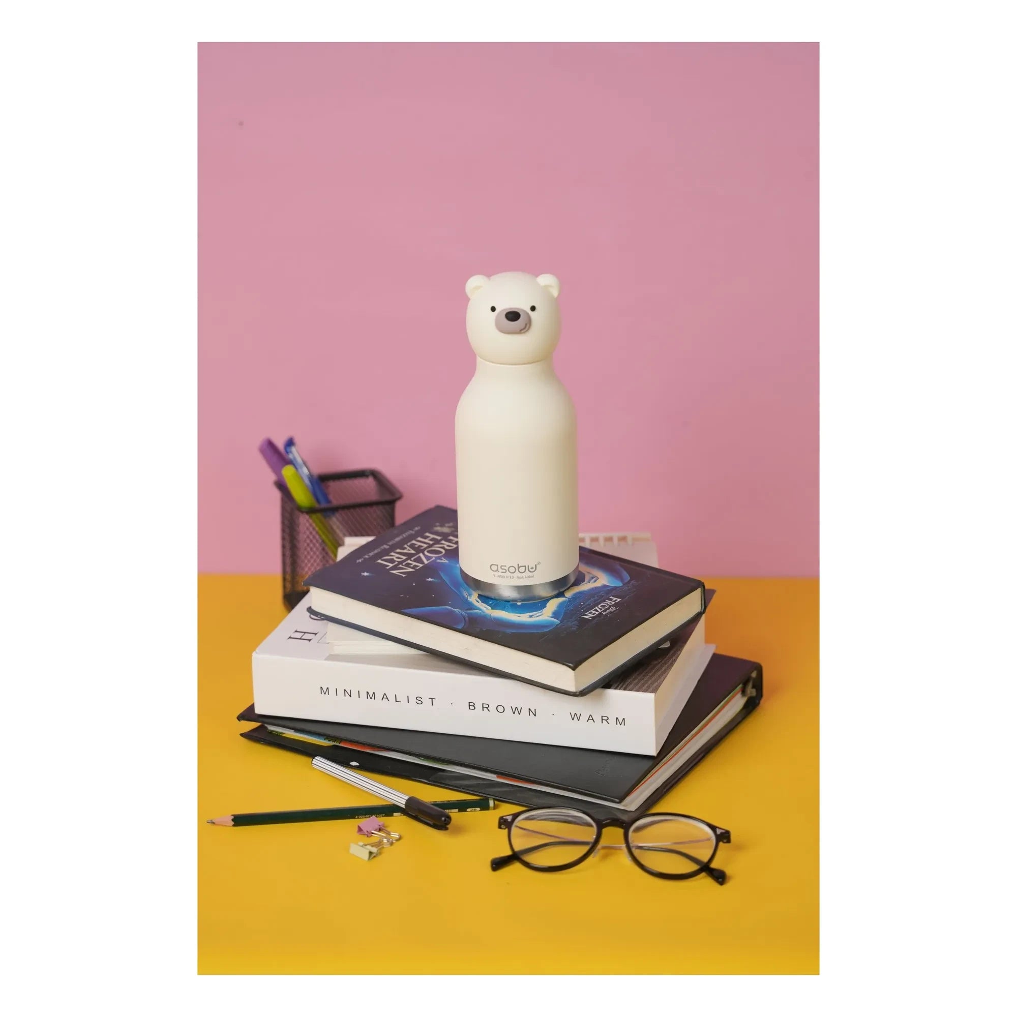 Asobu - Botella de agua de acero inoxidable White Bear