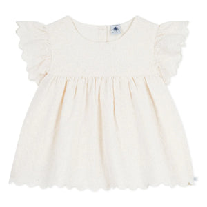 Petit Bateau - Blusa de Algodón Orgánico con Bordado Inglés | Crudo
