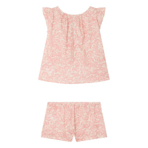 Bonpoint - Pijama de algodón orgánico Ailette Fleuri | Rosa empolvado
