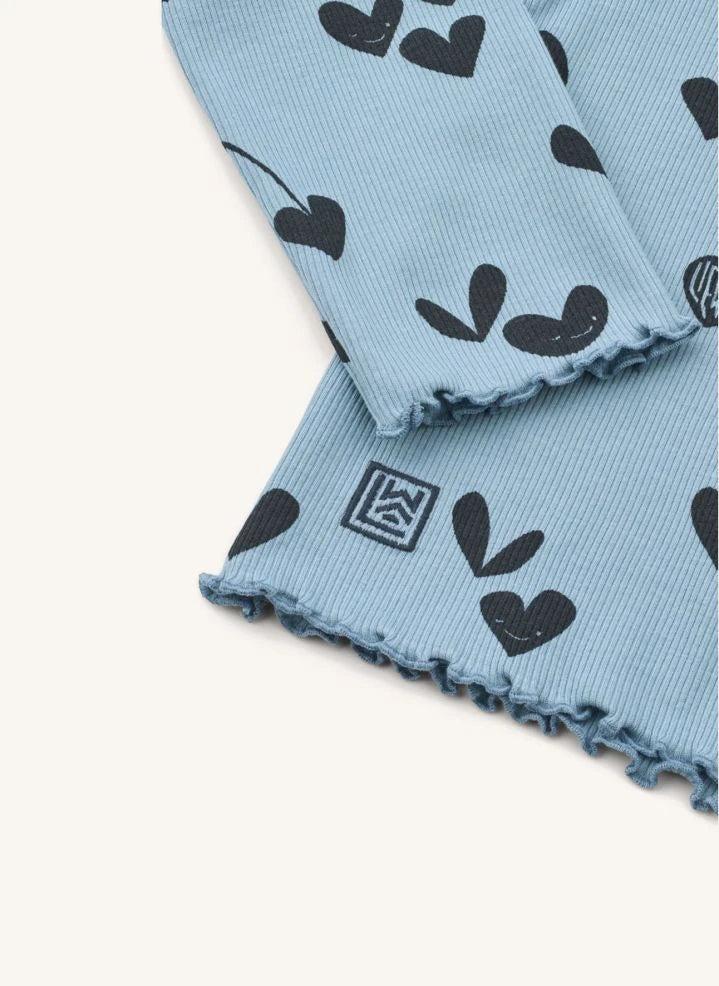 Liewood - Camiseta de Corazón con Relieve Nieve de Algodón Orgánico | Azul