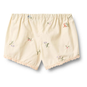 Wheat - Pantalones Cortos Bordados de Encaje Flores de Algodón Orgánico | Marfil