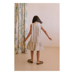 Studio Bohème - Vestido de algodón orgánico a rayas de playa | Azul claro