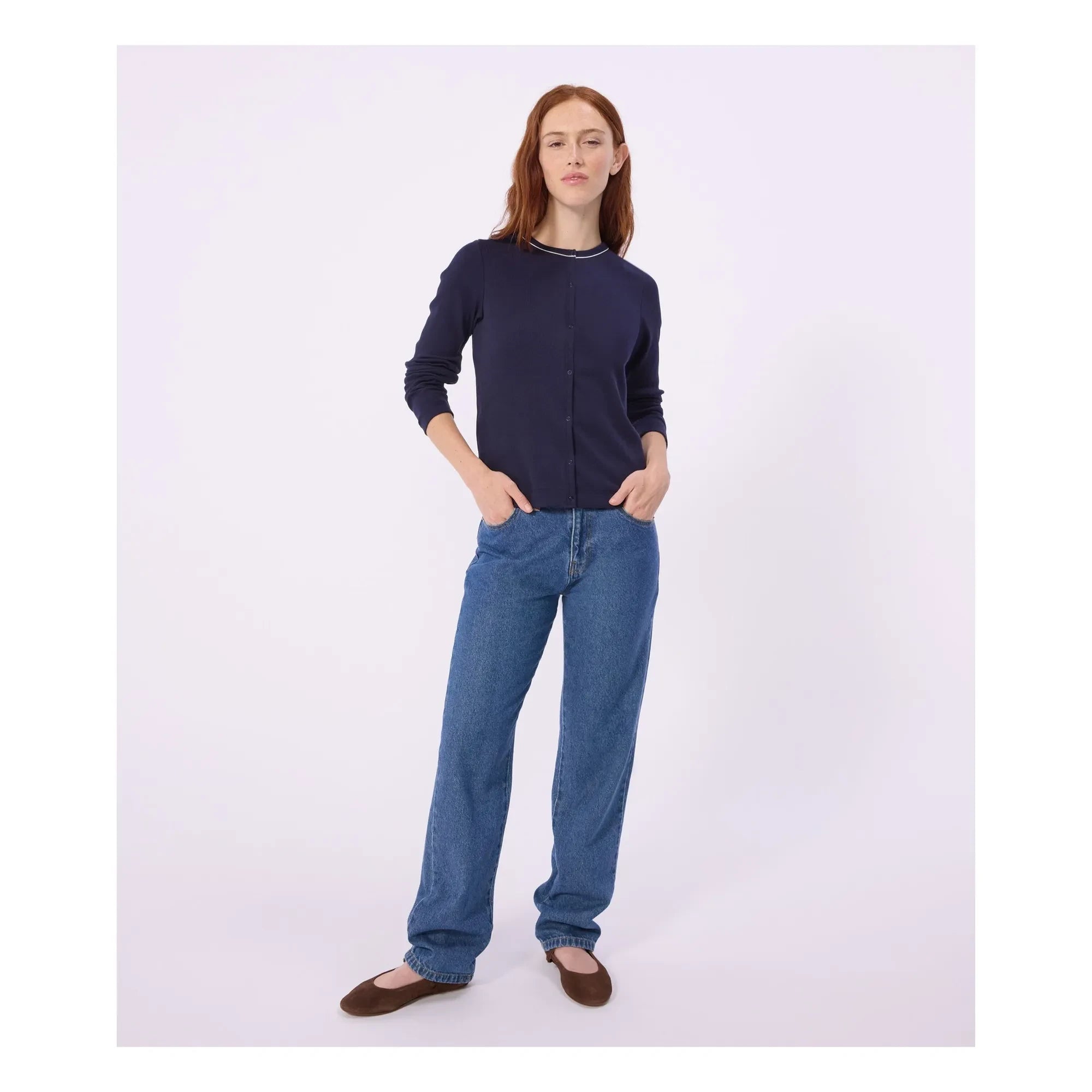 Petit Bateau - Cárdigan de canalé liso | Azul marino