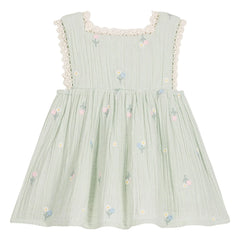 Louise Misha - Vestido con peto de volantes Aloisa Fleurie | Verde almendra