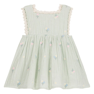 Louise Misha - Vestido con peto de volantes Aloisa Fleurie | Verde almendra
