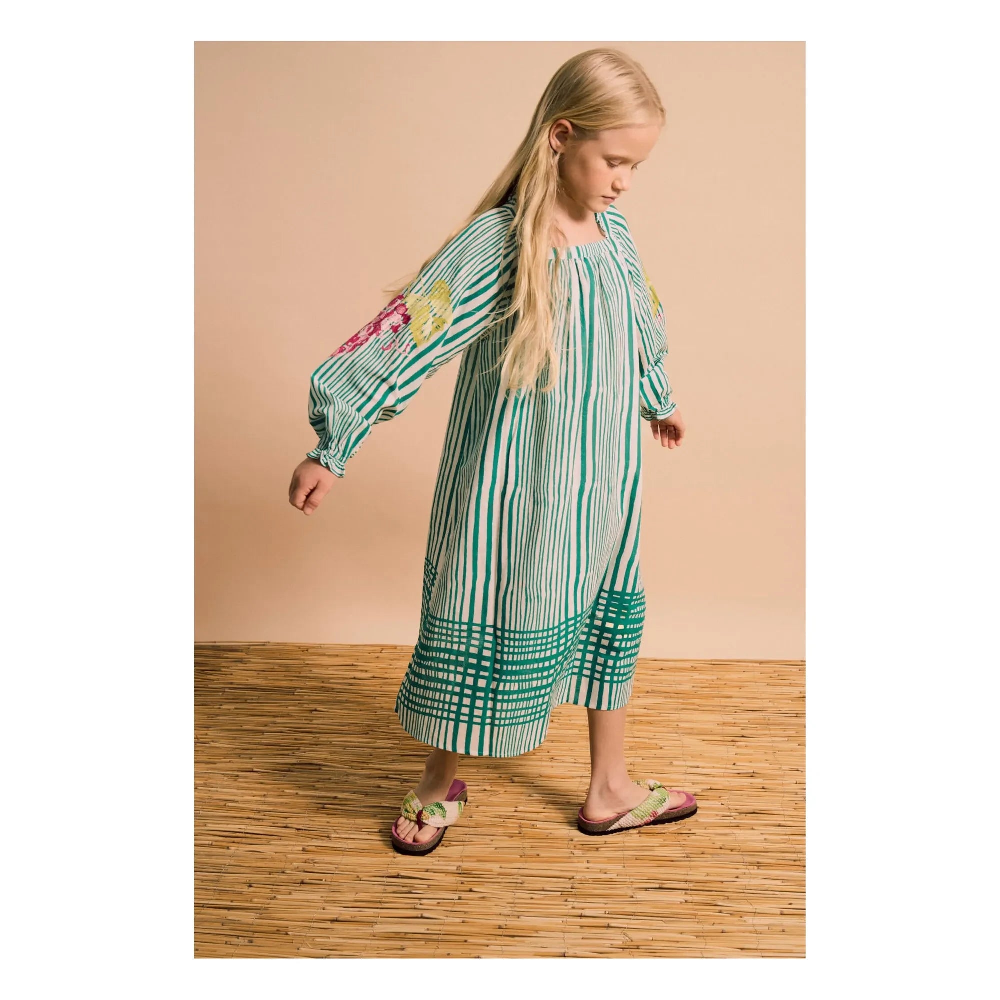 Maison Mangostan - Vestido a Rayas con Mangas Abullonadas | Verde
