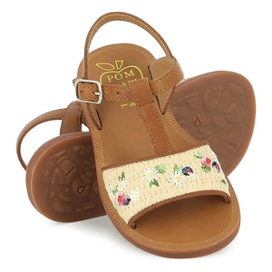 Pom d'Api - Sandalias Plagette Raphia Bordado | Crema