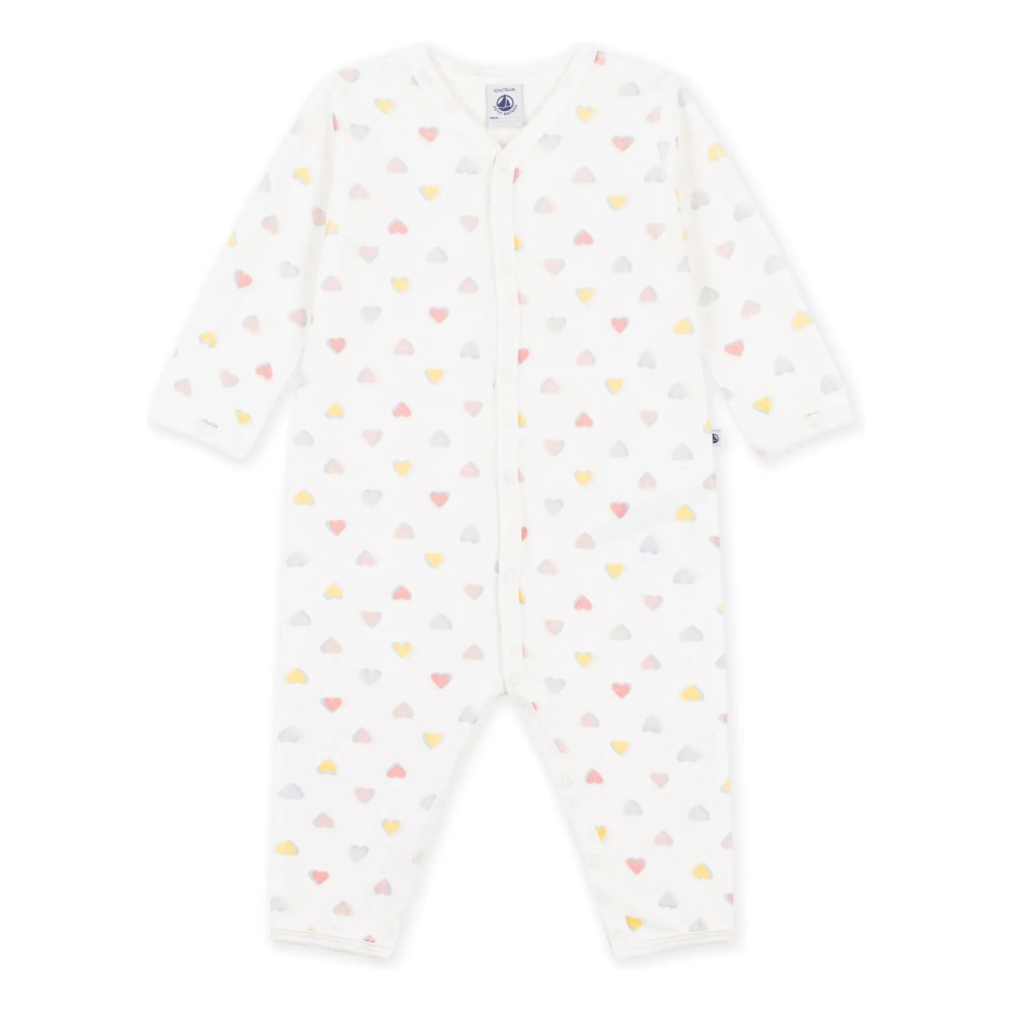 Petit Bateau - Pijama de Algodón Aterciopelado con Corazones de Rizo | Blanco