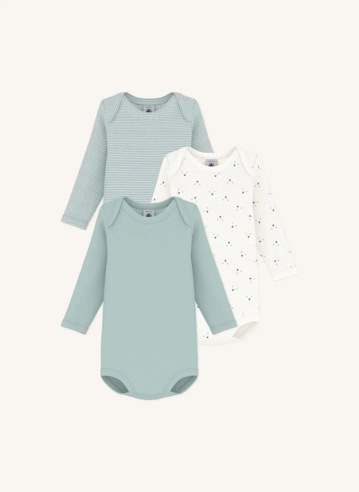 Petit Bateau - Pack de 3 bodies de algodón orgánico con osito | Verde