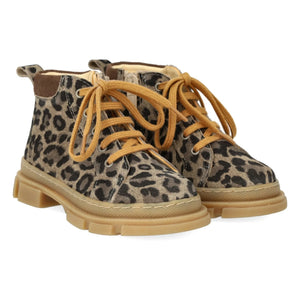 Angulus - Botines de encaje con cremallera y estampado de leopardo | Marrón topo