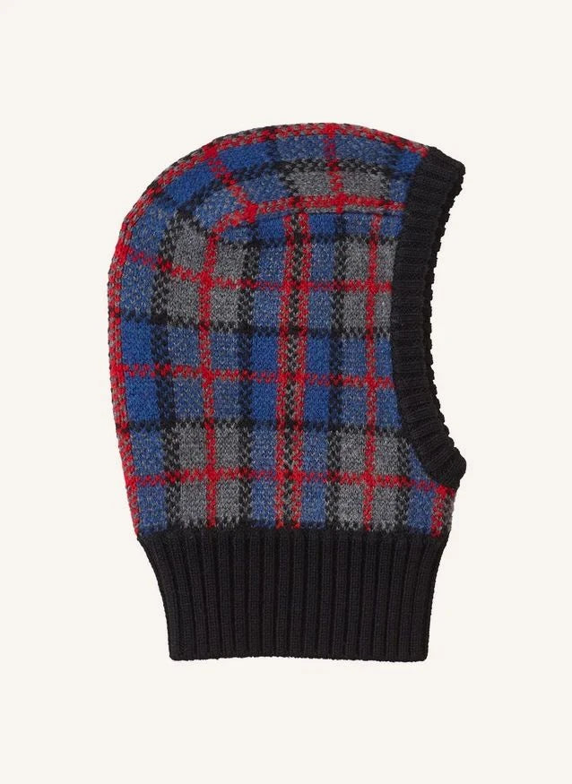 Caramel - Balaclava de Merino con Patrón Escocés Plomo | Gris azul
