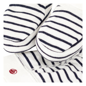 Petit Bateau - Conjunto de gorro y zapatillas a rayas | Azul marino