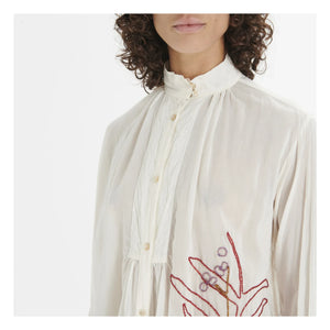Forte Forte - Blusa bohemia de algodón y seda con bordado de volantes | Blanco