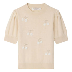 Bonpoint - Jersey de lana de manga corta con lentejuelas de cerezas Leola | Beige rosado