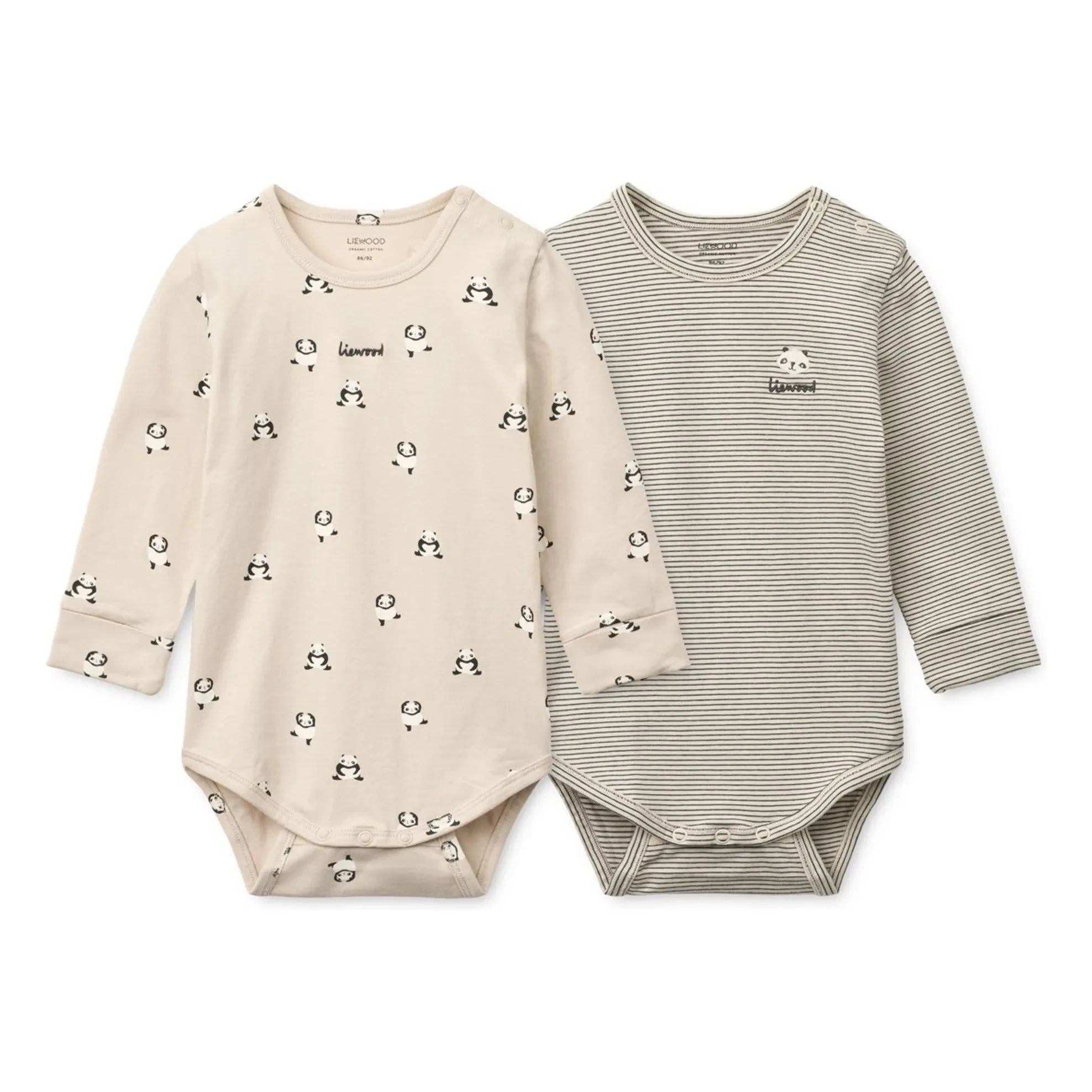 Liewood - Body de algodón orgánico Yanni Panda, paquete de 2 | Beige